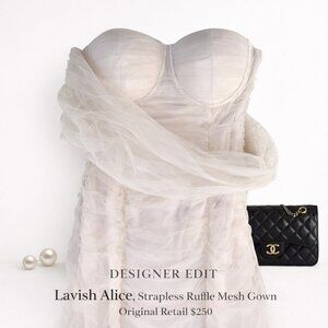 Lavish Alice Strapless Ruffle Mesh Gown UK 8 / US 4 Formal Dress